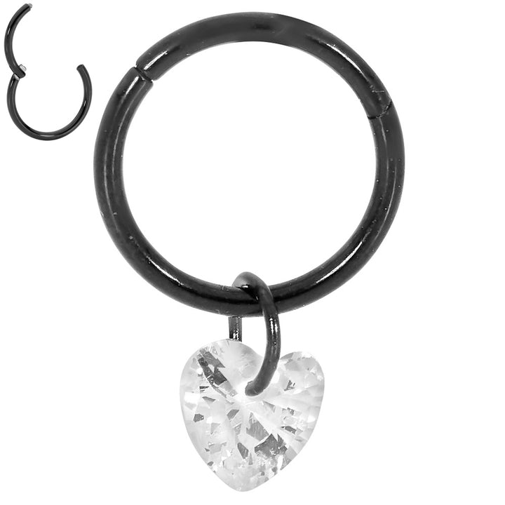 2pcs Surgical Steel Gem Heart Hinged Hoop Segment Ring Earrings - PFGWholesale