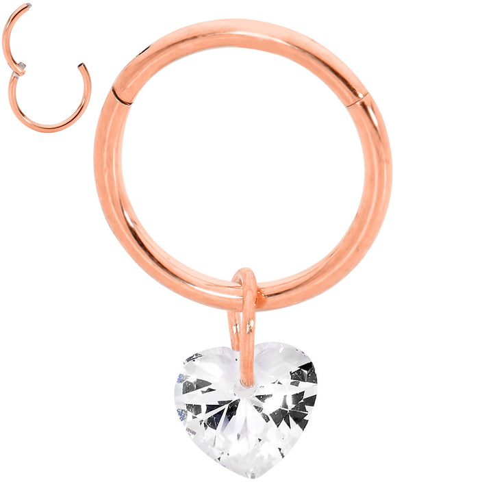 2pcs Surgical Steel Gem Heart Hinged Hoop Segment Ring Earrings - PFGWholesale