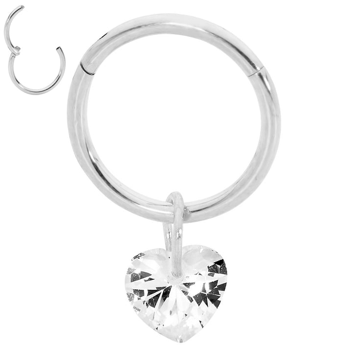 2pcs Surgical Steel Gem Heart Hinged Hoop Segment Ring Earrings - PFGWholesale