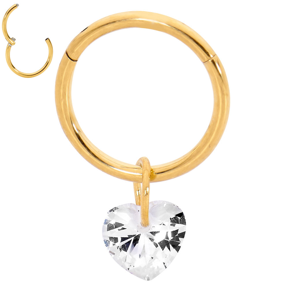 2pcs Surgical Steel Gem Heart Hinged Hoop Segment Ring Earrings - PFGWholesale