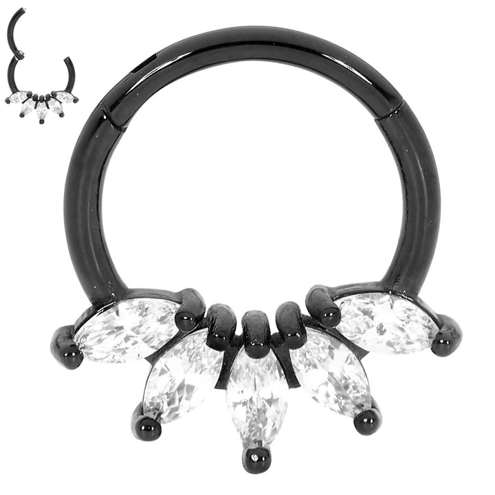 2pcs Surgical Steel Marquise Gem Hinged Hoop Segment Ring Earrings - PFGWholesale