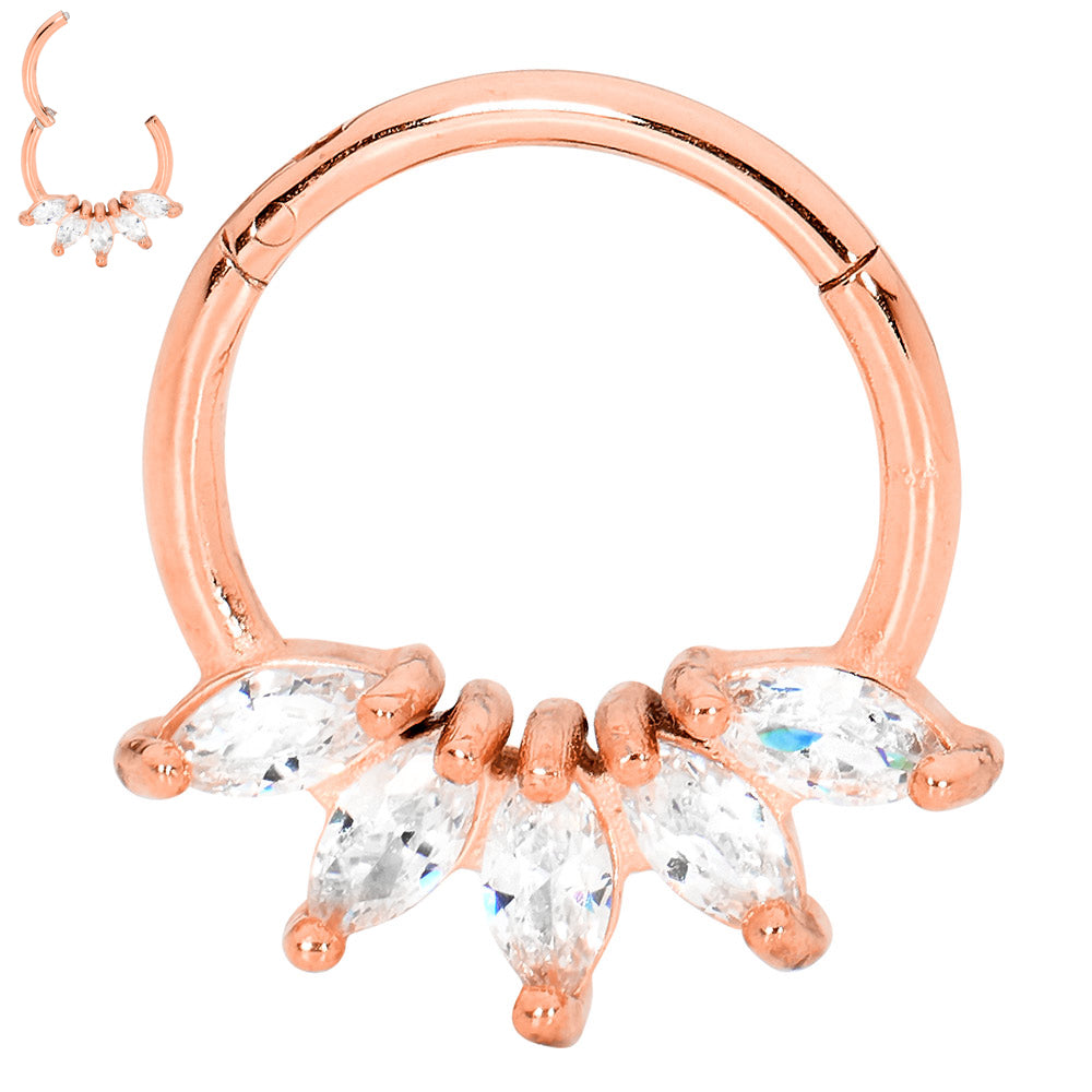 2pcs Surgical Steel Marquise Gem Hinged Hoop Segment Ring Earrings - PFGWholesale
