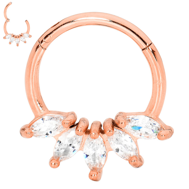 2pcs Surgical Steel Marquise Gem Hinged Hoop Segment Ring Earrings - PFGWholesale