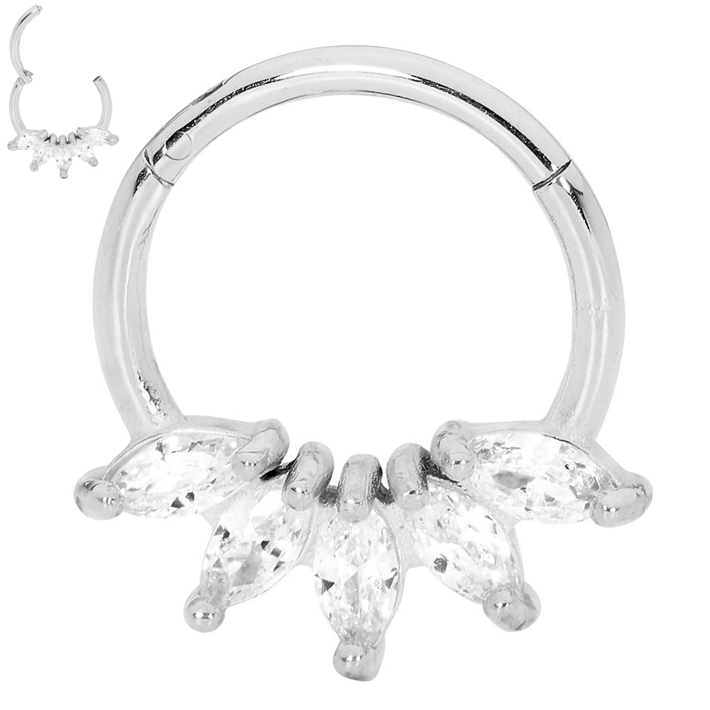 2pcs Surgical Steel Marquise Gem Hinged Hoop Segment Ring Earrings - PFGWholesale