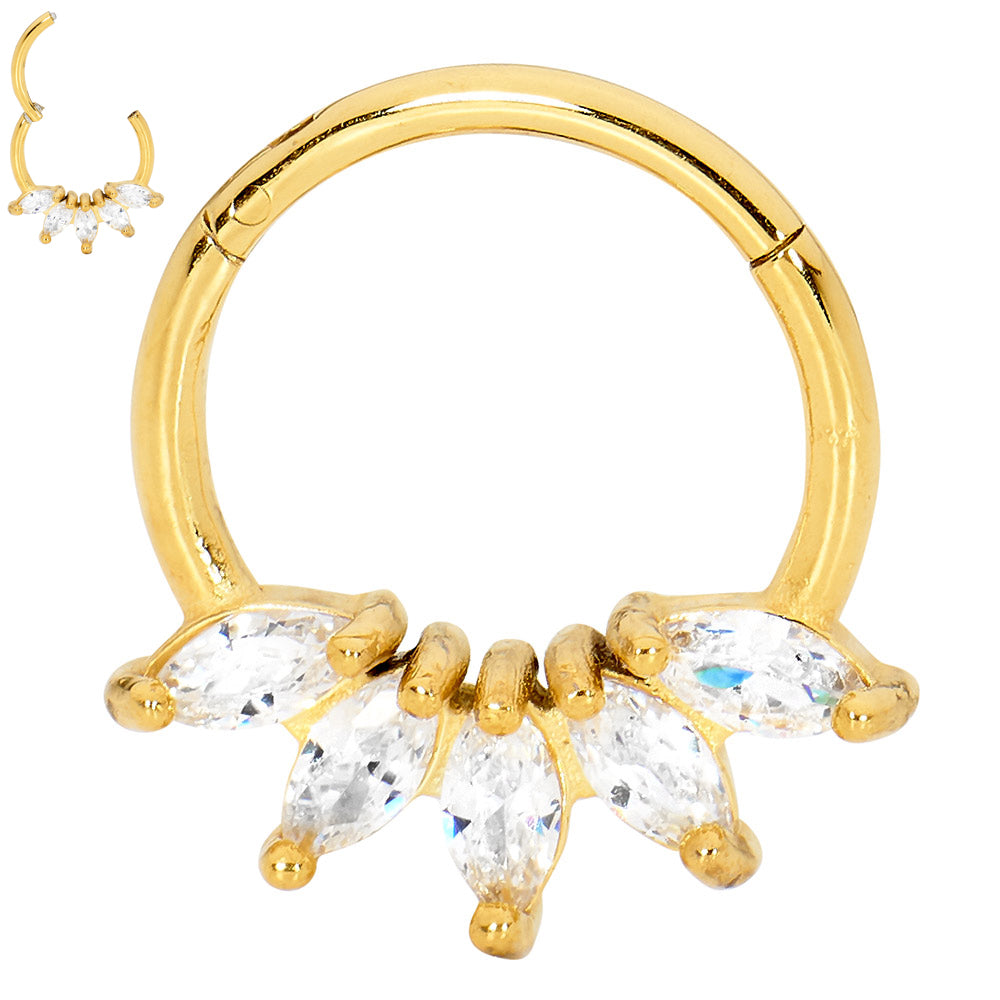 2pcs Surgical Steel Marquise Gem Hinged Hoop Segment Ring Earrings - PFGWholesale