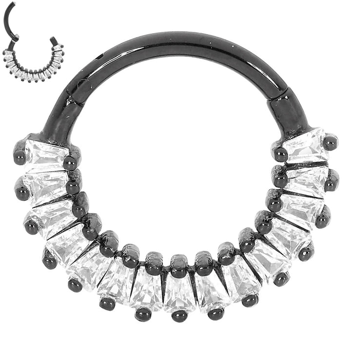 2pcs Surgical Steel Baguette Gem Hinged Hoop Segment Ring Earrings - PFGWholesale