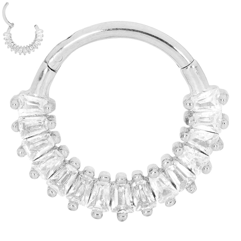 2pcs Surgical Steel Baguette Gem Hinged Hoop Segment Ring Earrings - PFGWholesale