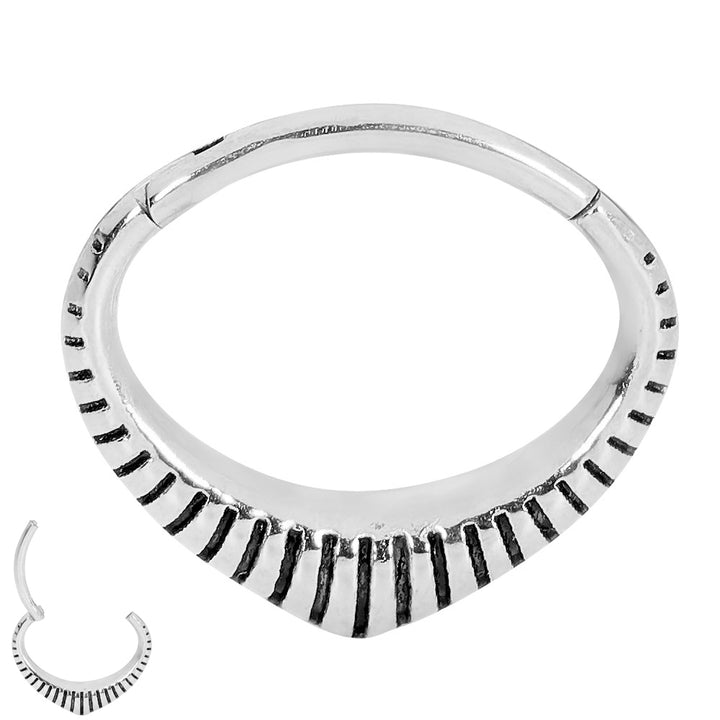 2pcs Surgical Steel Oval Ribbed Hinged Hoop Segment Ring Earring - PFGWholesale