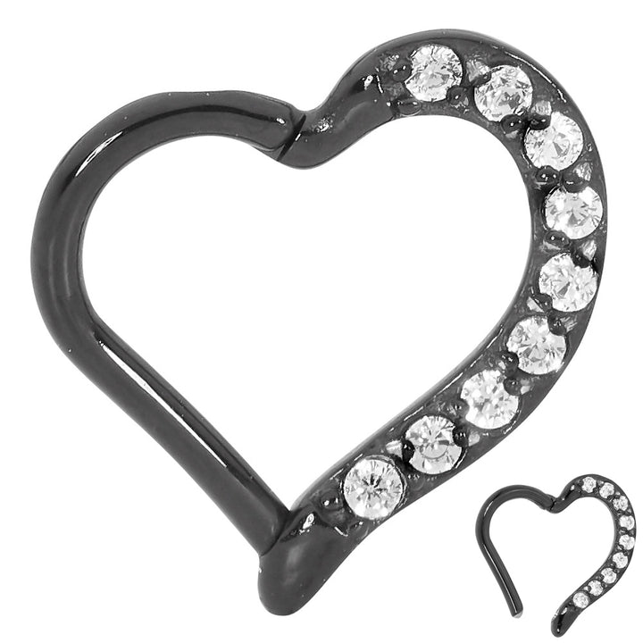 2pcs Surgical Steel Gem Heart Hinged Hoop Segment Ring Earrings - PFGWholesale