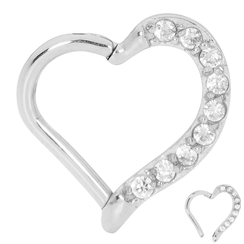 2pcs Surgical Steel Gem Heart Hinged Hoop Segment Ring Earrings - PFGWholesale