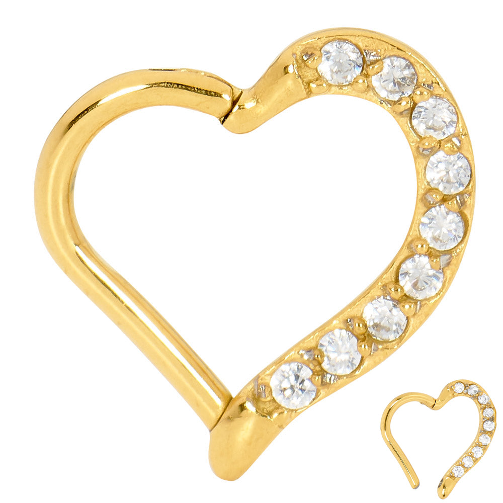2pcs Surgical Steel Gem Heart Hinged Hoop Segment Ring Earrings - PFGWholesale