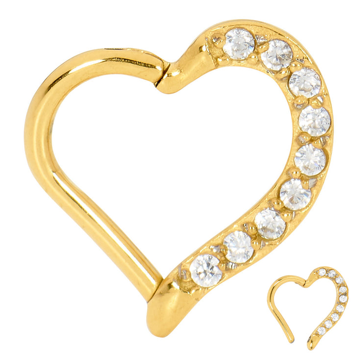 2pcs Surgical Steel Gem Heart Hinged Hoop Segment Ring Earrings - PFGWholesale