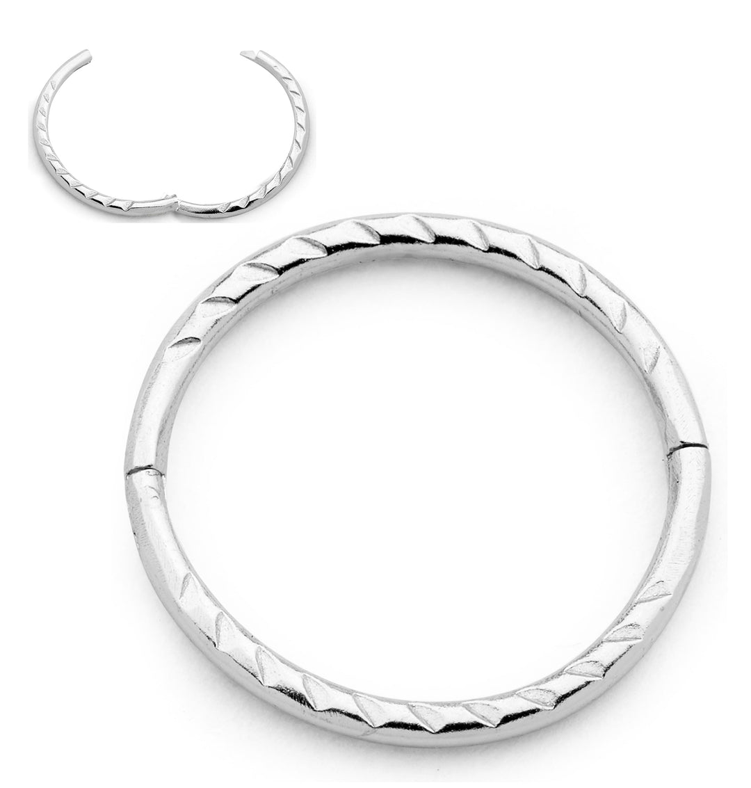 1 Piece 18G Sterling Silver Diamond Cut Twist Hinged Hoop Segment Nose Ring Piercing Earring - PFGWholesale