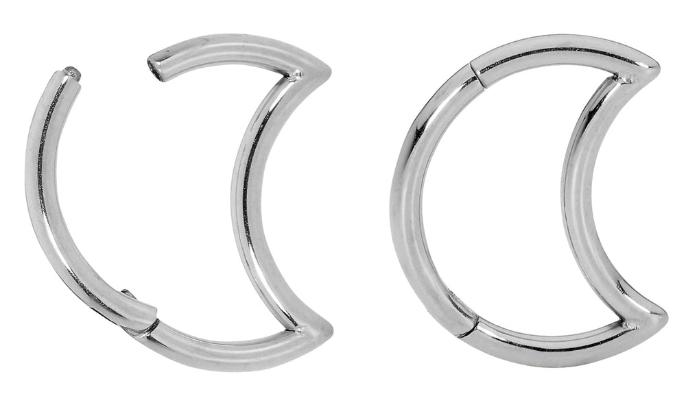 1 Pair Titanium Moon Sleeper Earrings - 18G - PFGWholesale