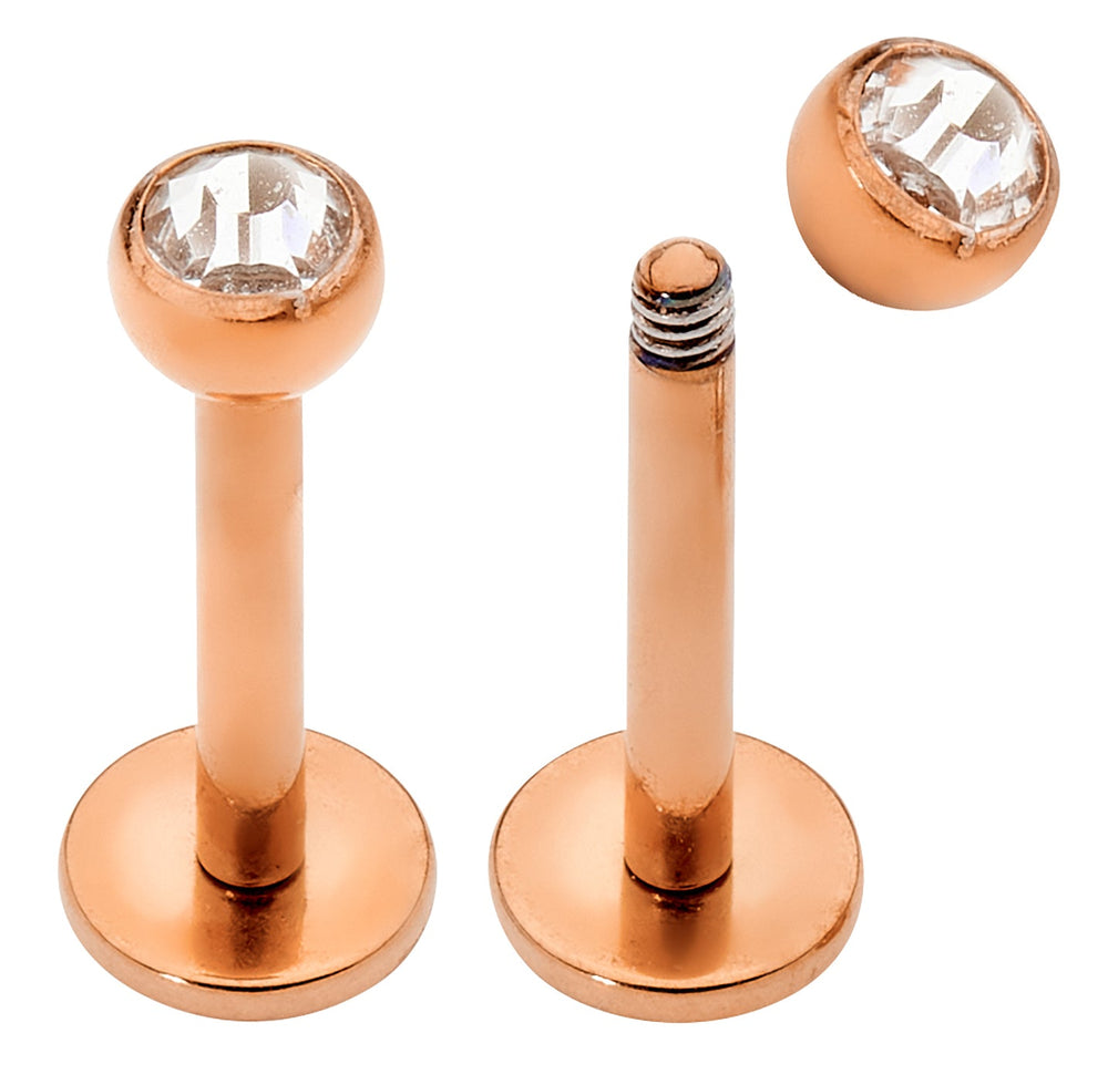 2 Pieces 18G-14G Stainless Steel Gem Labret Tragus Lip Nose Stud 6mm-12mm - PFGWholesale